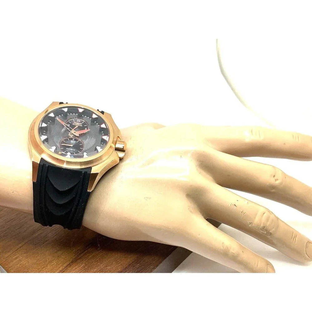 Invicta Men's Watch 38015 S1 Rally Quartz Black Dial Rose Gold Rubber Band 47mm